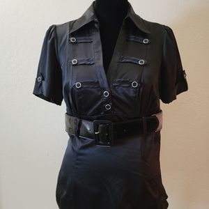 Heart & Soul Black Botton Belted Silky Blouse
